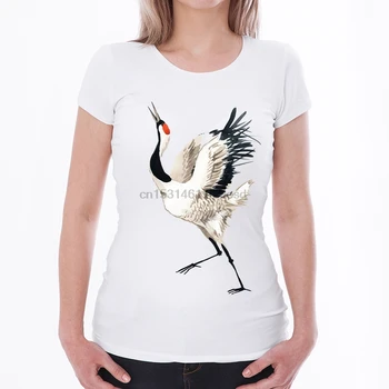 

Retro Japanese Style Red-crowned Crane T-Shirt Cool Harajuku T Shirt Women Custom Printed Tshirt Short Sleeve Novelty Tops F50