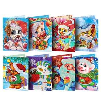 

5D Christmas Card Kits Diamond Painting DIY Crystals Embroidery New Year Greeting Card Kits Arts Round Drill Cards Gift