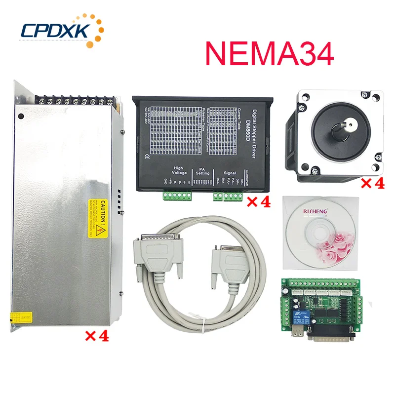 

CNC Router 4 Axis stepper motor Nema34 + driver DM860A + 500W power supply MACH3 5 Axis CNC breakout board