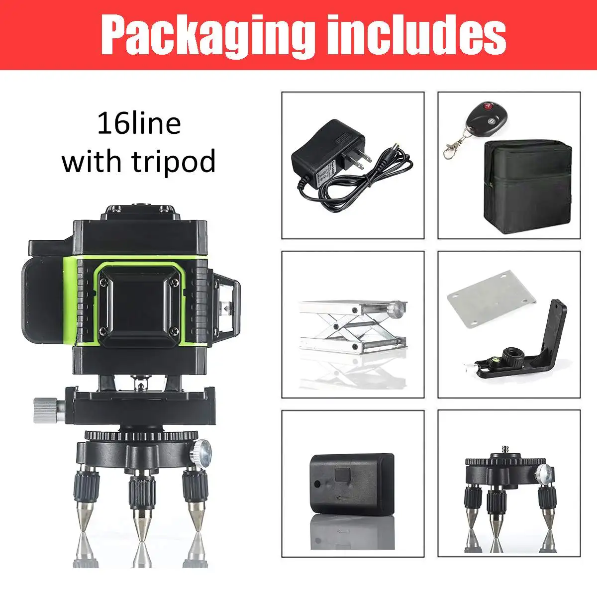 

Laser Line Level Instrument Precise Psitioning wWterproof wear level and Vertical 16 line 3D Green Line self-balancing 360Degree