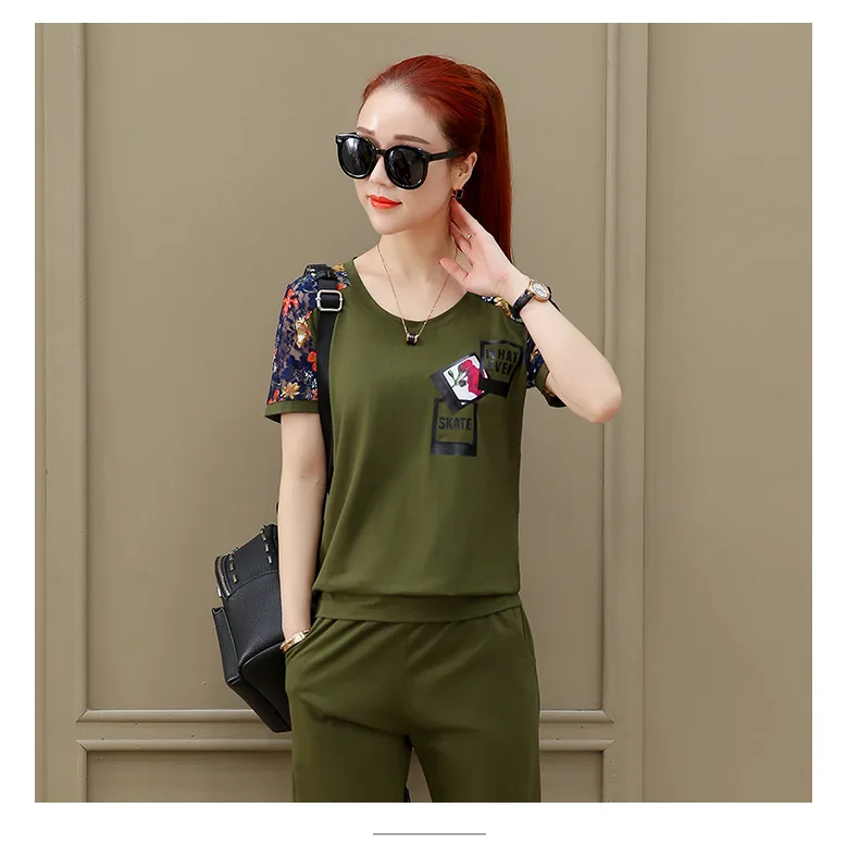 cute pj sets Top selling product in 2020 Summer Sporting suit female printing Lady clothes set Korean style  T-shirt + pants factory Outlet plus size pjs