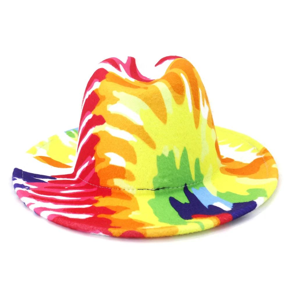 bulk price fedora hat for women Tie dyed hat   3d painted felt hat party hat model photo wide brim panama cap unisex cap trilbies