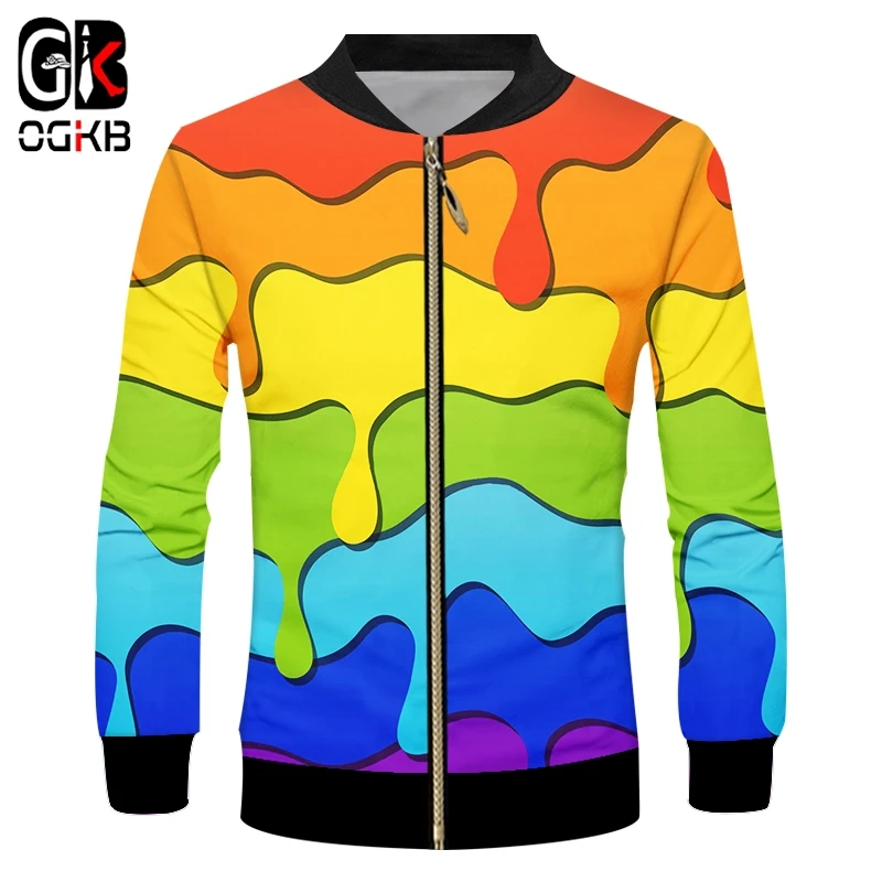 

OGKB 3d Color Stripes Men's Zipper Jacket Element Casual Abstract Colorful Coat Print Fun 3d Print Streetwear Oversized
