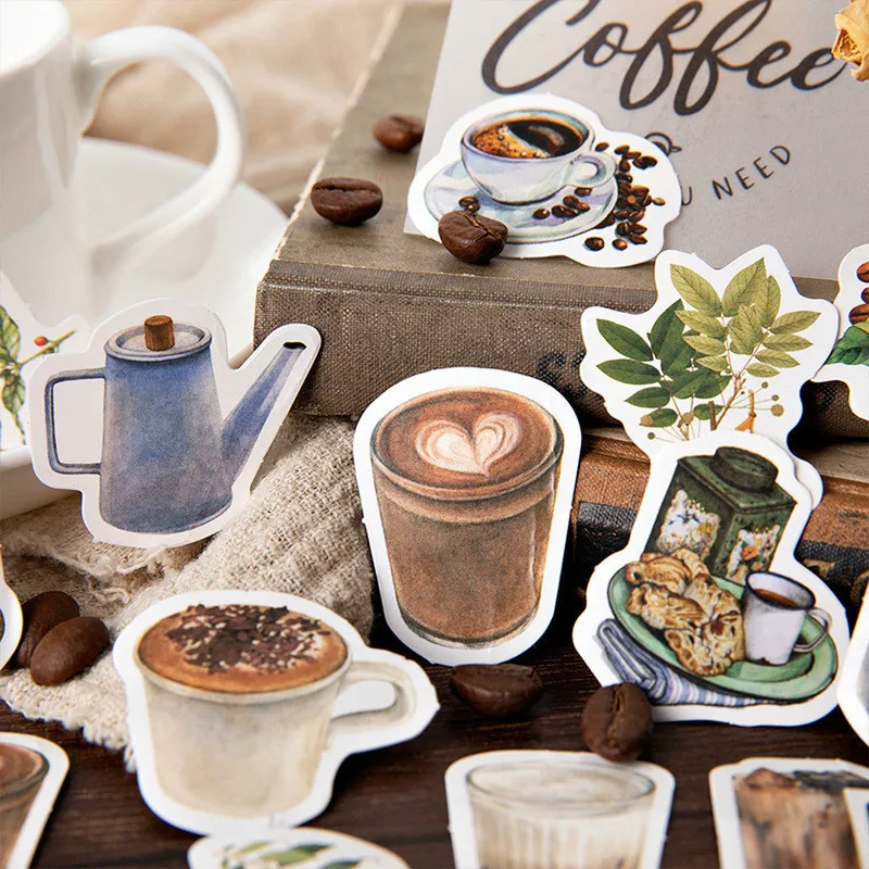 1 Box Cute Stationery Stickers Scrapbooking Diary Kawaii Coffee Plant Stickers Diy Vintage Decorative Stickers School Supplies