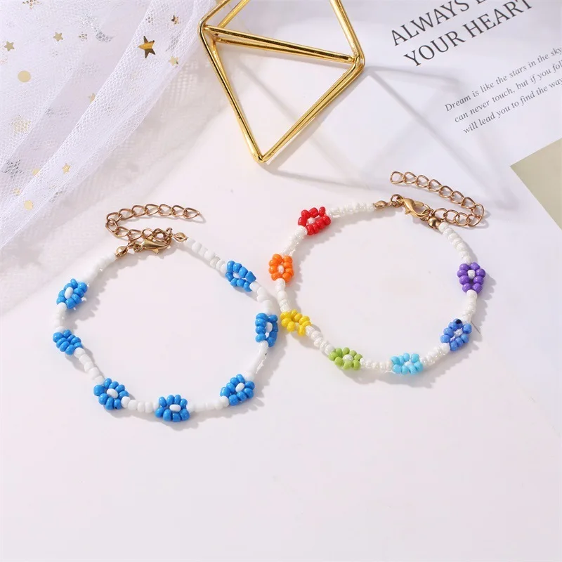 

Korean Hand-woven Rice Beads Color Flower Bracelet