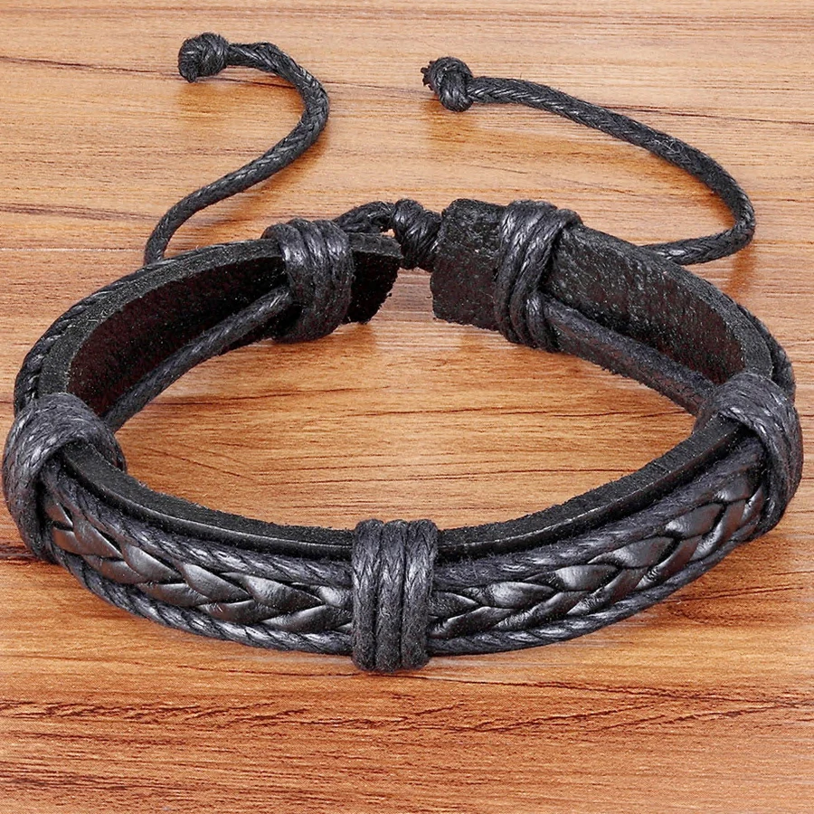 

multilayer Leather Bracelet for Men Jewelry Popular Black Color bangles Weave Charm Genuine Leather Hand Chain Buckle Friends