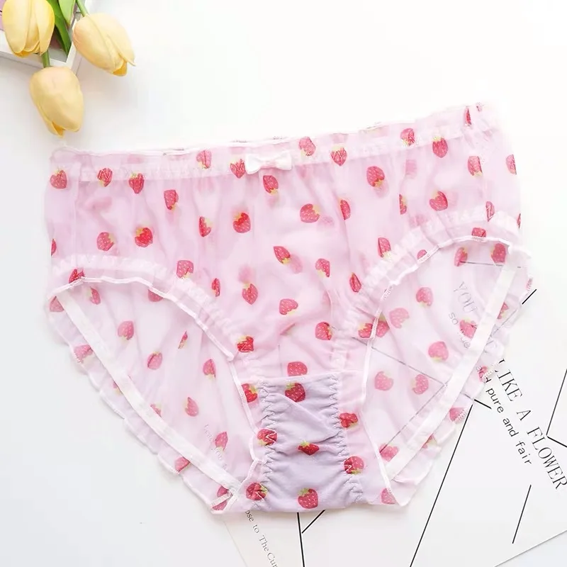color 1 Ropa interior femenina женское нижнее бельё размера плюс 4XL Прозрачная сетка милый фруктовый принт женские трусики - Цвет: color 1