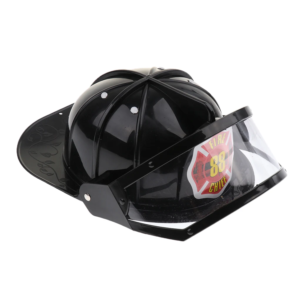 Simulation Fireman Safety Helmet Adjustable Firefighter Hat Cap Toy Black