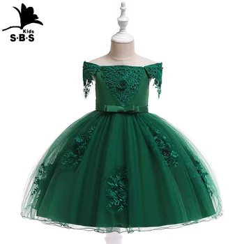 

2019new Model Wedding Party Embroidery Flower Nail Dress for 3-10Y Girls Shoulderless Gown Princess Fashion Style High Class
