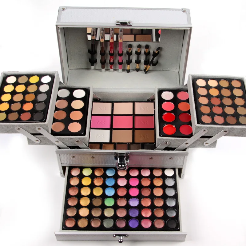 

MISS ROSE Professional Makeup Set In Aluminum Box Three Layers Include Glitter Eyeshadow Lip Gloss Blush for Makeup Artist