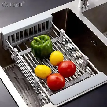 

Retractable Stainless Steel Sink Drain Rack Storage Shelf Drying Rack Fruit Vegetable Dish Bowl Drain Holders Kitchen Orangizer