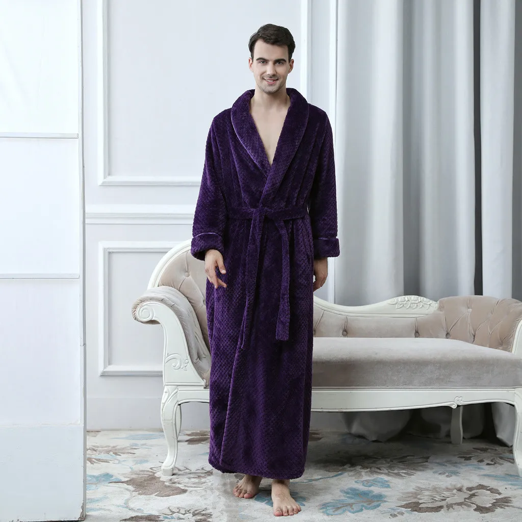 Men Purple Женское зимнее плотное теплое Коралловое кимоно из рунной шерсти, халат, халат, платье для влюбленных, юката, ночное белье, пижама, одежда для сна размера плюс - Цвет: Men Purple