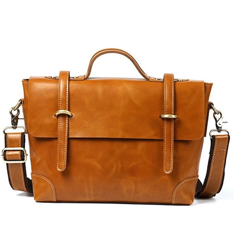 

Men's Leather Handbag Shoulder Bag Retro Leather Briefcase Messenger Bag European and American Casual and Simple