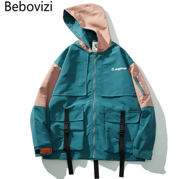 

Bebovizi 2019 Bestsellers Men Streetwear Windbreaker Harajuku Jackets Hoodies Hip Hop Patchwork Ribbon Jacket Coat Clothes