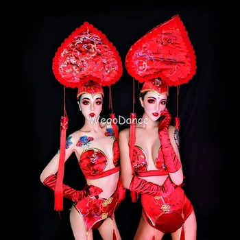 

New Women Bar Ds Costumes Nightclub Sexy Gogo New Year Spring Festival Lead Dancer Clothes Bikini Set