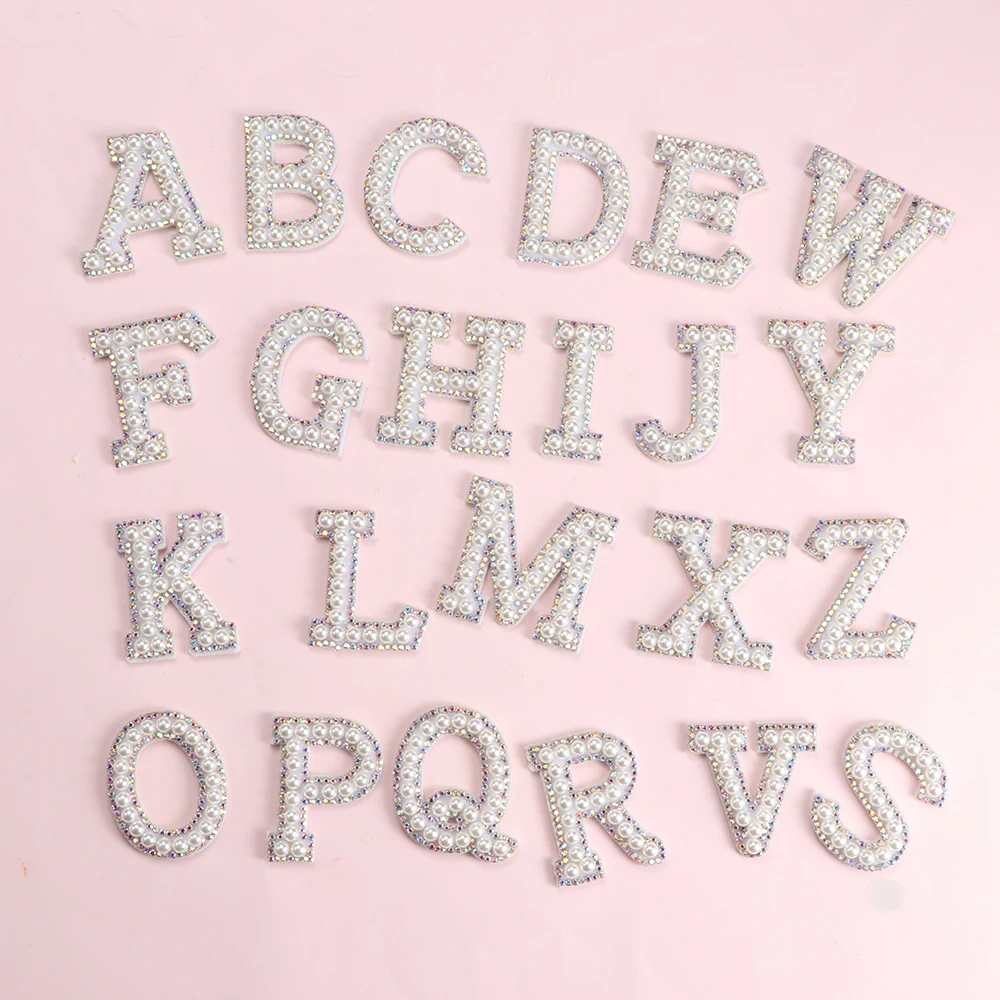 A-Z Pearl Rhinestone English Letter Sew On Patches Applique Clothing Badge Bag Shoes Embroidery Apparel Sewing Accessories | Дом и сад