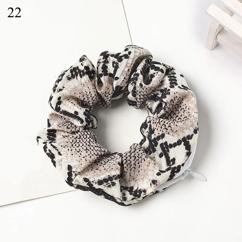 Laser Zipper Scrunchies Elastic Silk Print Hairbands Girls Headwear Ponytail Holder Pocket Hair Ring With Zip Hair Accesories large claw hair clips