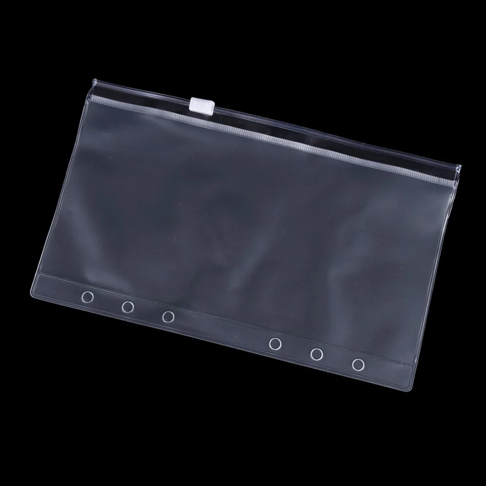 Transparent-PVC-6-Holes-A5-A6-A7-Filing-Card-Storage-Bag-Self-Sealing-Bag-Loose-Leaf.jpg Átlátszó Pvc 6 Lyukak A5/A6/A7 Idénykártya Tároló Táska Önzáró Laza Levél Tasak Cipzár - Image 4