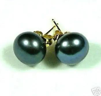 

Beautiful 10-11mm Natural south sea black STUD pearl earrings