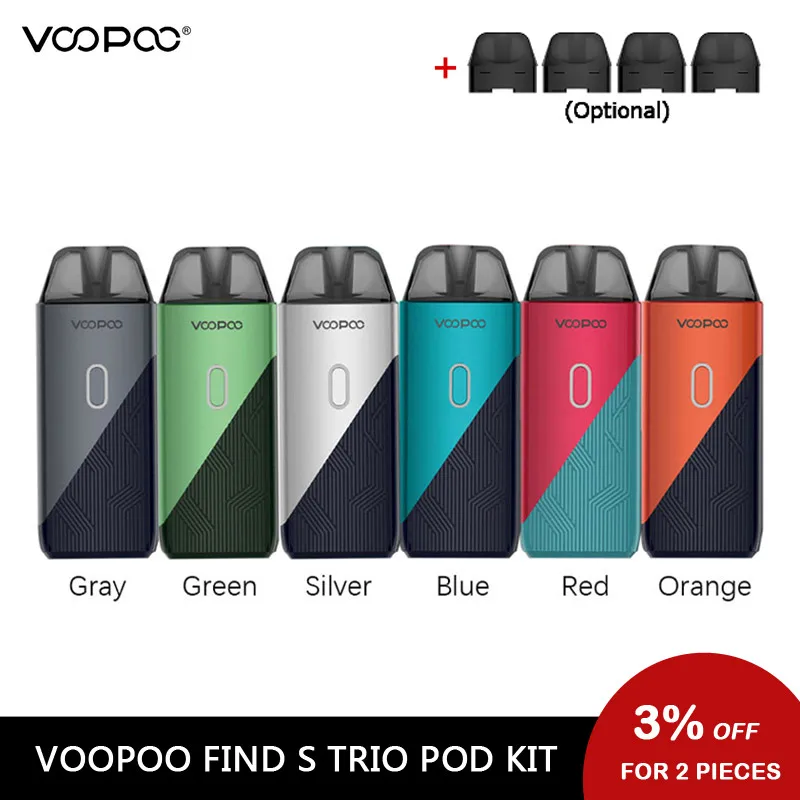 

VOOPOO Find S Trio Pod Kit 1200mAh Build in Battery 23W Electronic Cigarette With 3ml Pod PnP-C1 & PnP-R1 Coil Vape Kit