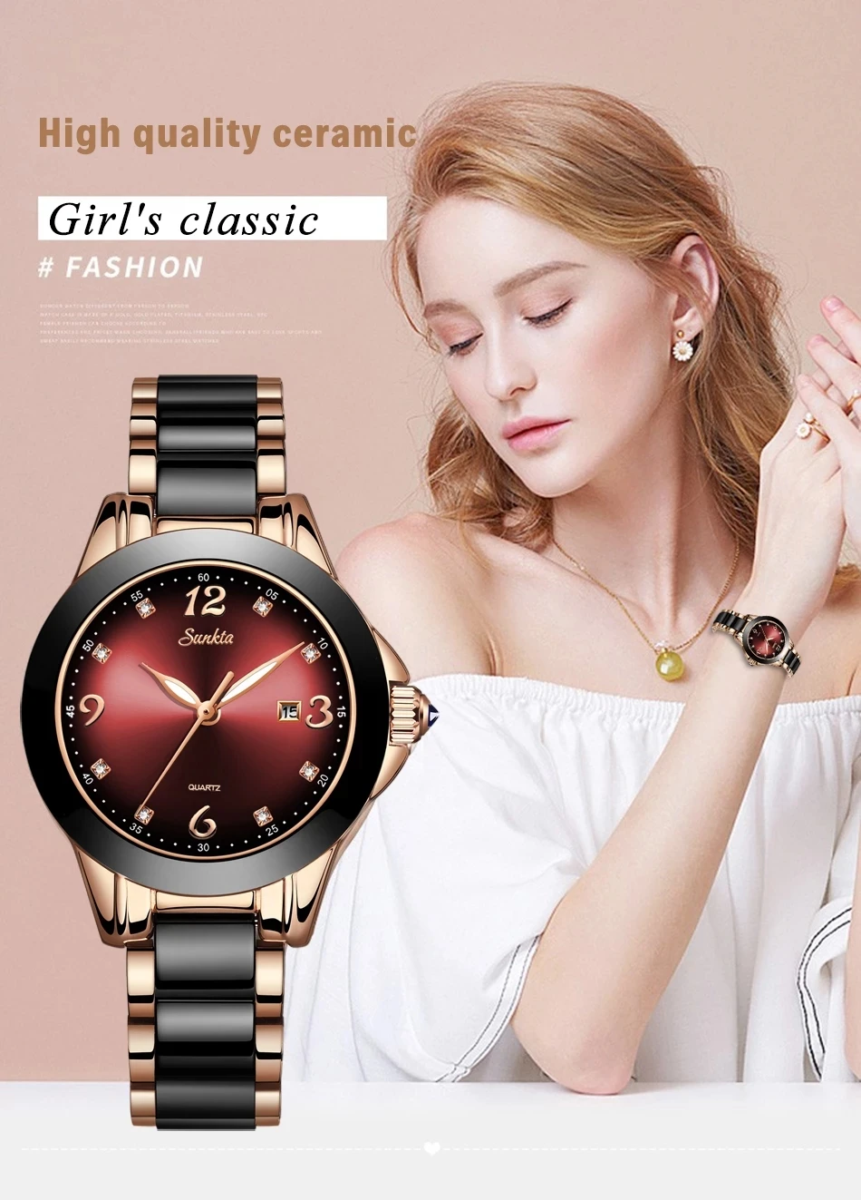 Горячие SUNKTA брендовые модные часы женские роскошные керамические и сплав браслет Аналоговые наручные часы Relogio Feminino Montre Relogio