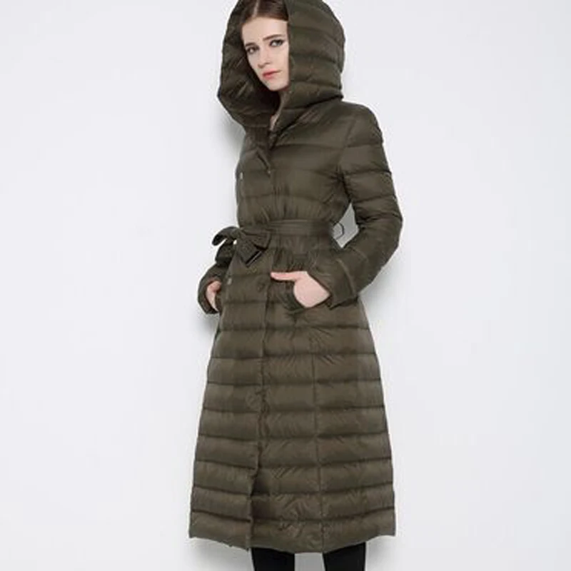 Брендовое Женское зимнее теплое пуховое пальто 90% белый утиный пух парки размера
