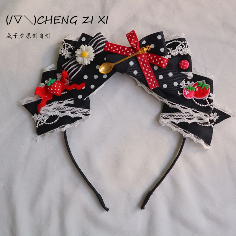 

Original AP Picking Strawberry Handmade Headband Lolita Gadget KC Bow Headdress Female Cute Japanese Style Sweet