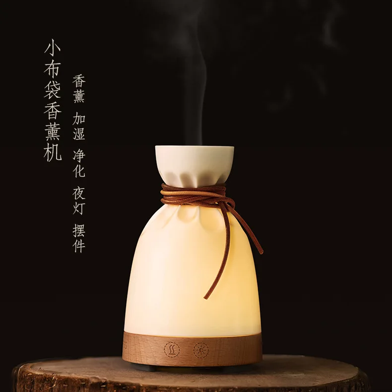 

Small Cloth Bag Aromatherapy Humidifier Creative Fragrance Lamp Solid Wood Lamp Atmosphere Night Light Household Bedroom Lamp In