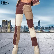 NEW Autumn Patchwork y2k Straight Long Pants Jeans Women Skinny Slim Stretch Elegant High Waist Denim Trousers Ladies Streetwear