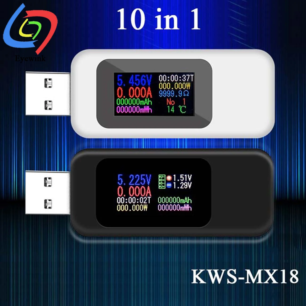 

10 in 1 DC USB Tester Current 4-30V Voltage Meter Timing Ammeter Digital Monitor Cut-off Power Indicator Bank Charger