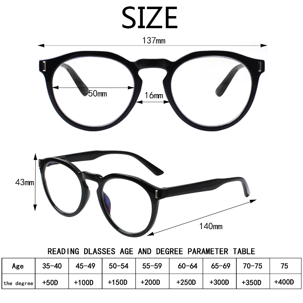 Blue Light Blocking Reading Glasses Spring Hinge Fashion Color Printing Round Frame Men and Women Reader 0.5 1.75 2.0 3.0 4.0 2