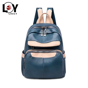 

Classic Splicing Pu Leather Multifunction Women Backpack High Capacity Travel Backpack High Quality Soft Waterproof Designer Bag