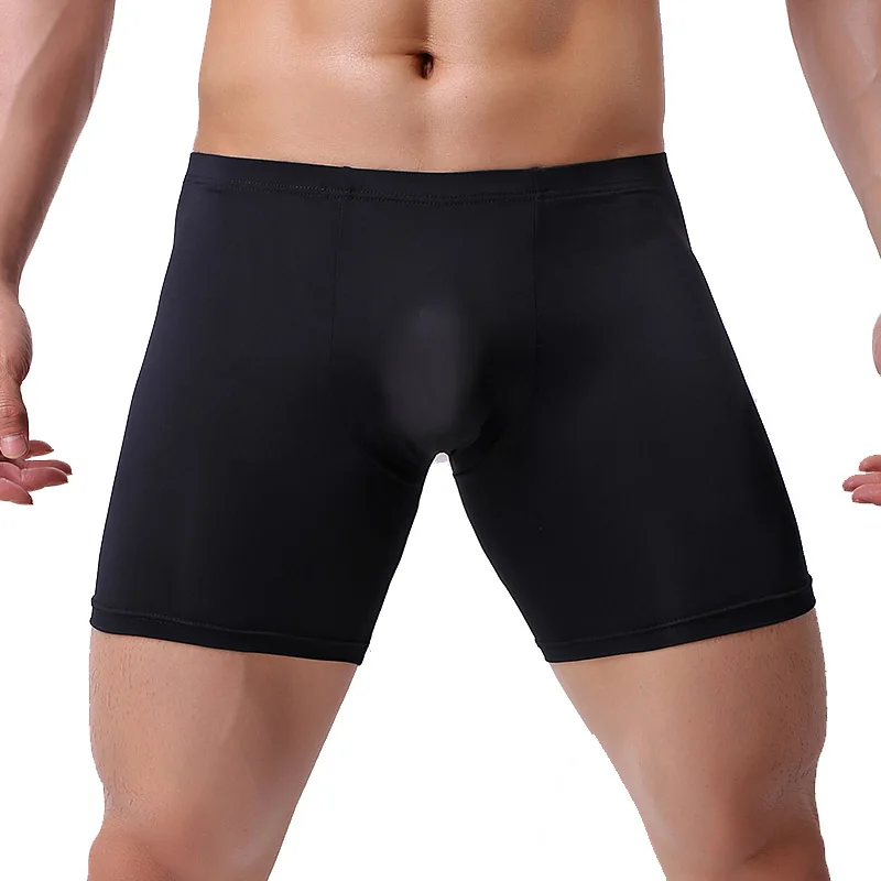 Men's Boxer Underwear Sexy Translucent Ice Silk Long Mens Boxershorts Male U Convex Underpants Summer Solid White Men Boxers 2