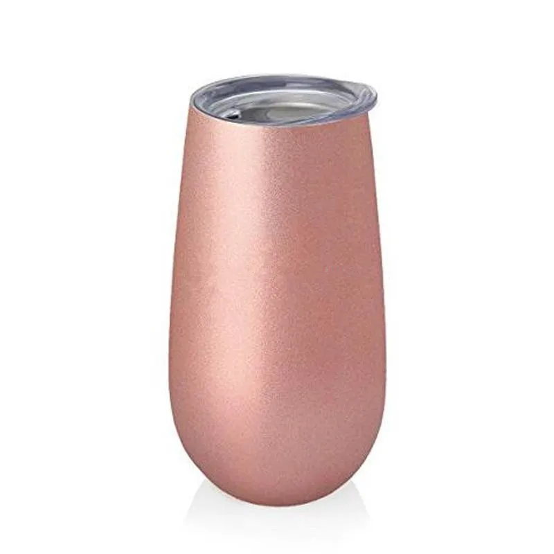 Rose Gold 60 шт. 6 унций яйца чашки бокалы для вина стаканы stemless розовое золото нержавеющая сталь с двойными стенками вакуумной изоляцией кружки с прозрачной крышкой - Цвет: Rose Gold