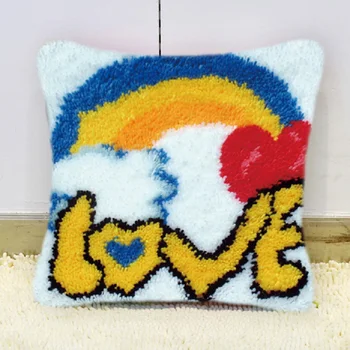 

Cartoon Cross Stitch Carpet Latch Hook Kits Love Rainbow Pattern Pillows Embroidered Segment Embroidery DIY Rug Hook Needlework