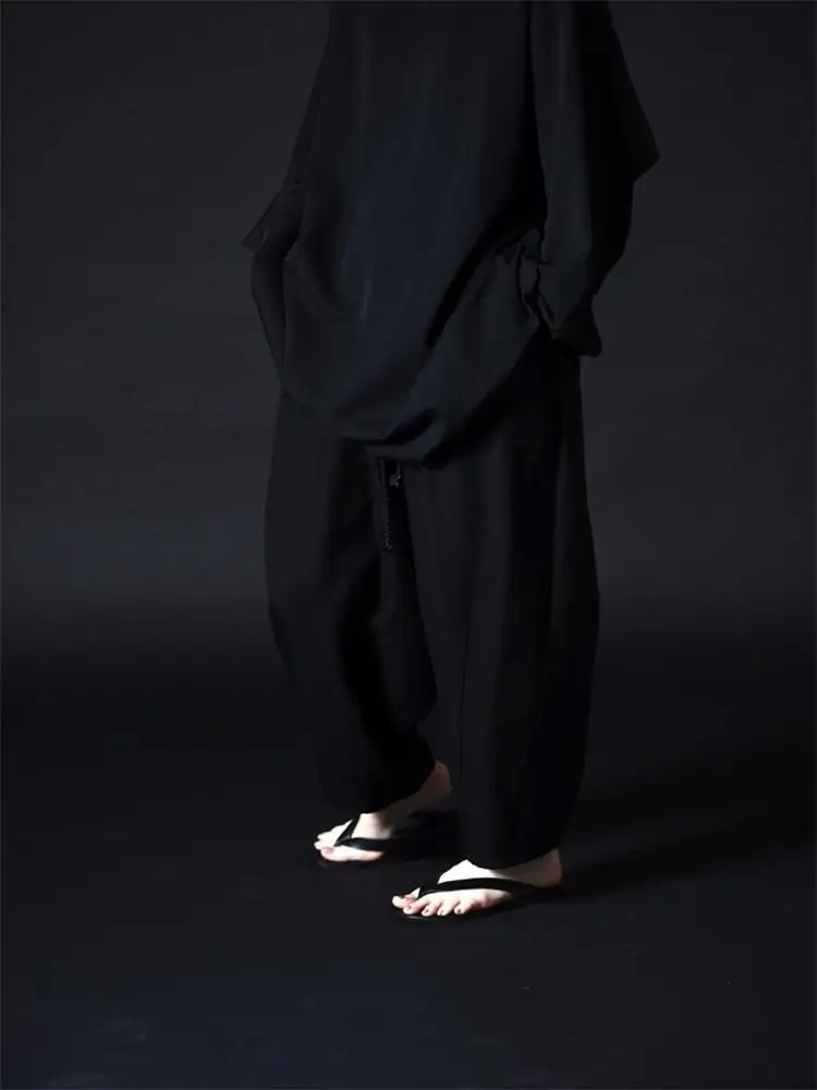 Men's Casual Pants Wide Leg Pants Culottes Spring And Autumn New Black Elastic Waist Super Loose Youth Fashion Harlan Pants