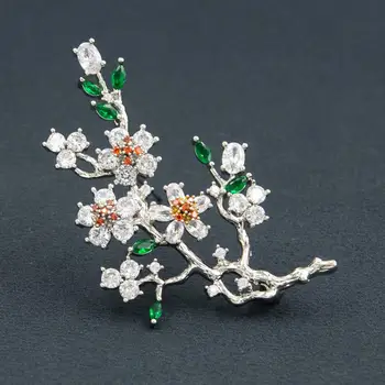 

Elegant plum blossom flower cubic zirconia brooches pin lady scarf buckle wedding jewelry accessory for women A01920