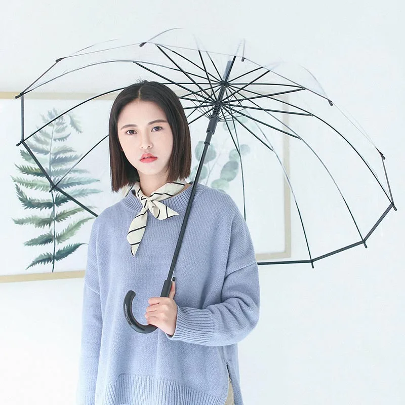 Automatic Umbrella Kids Umbrella Transparent Big Long Handle Male Female Rain Fashion Solid