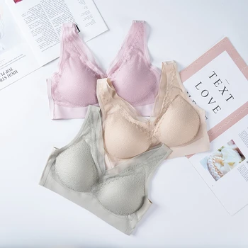 

Seamless Women's Bra Wire Free Lace Bras Push up Candy Solid Color Sexy Super Soft Underwear Full Cup Everyday Female Vest