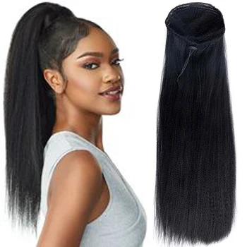 

XUANGUANG 22 inch Drawstring Ponytail Synthetic Clip In Hair Extensions Long Kinky Straight Wrap Around Women's Hairpieces