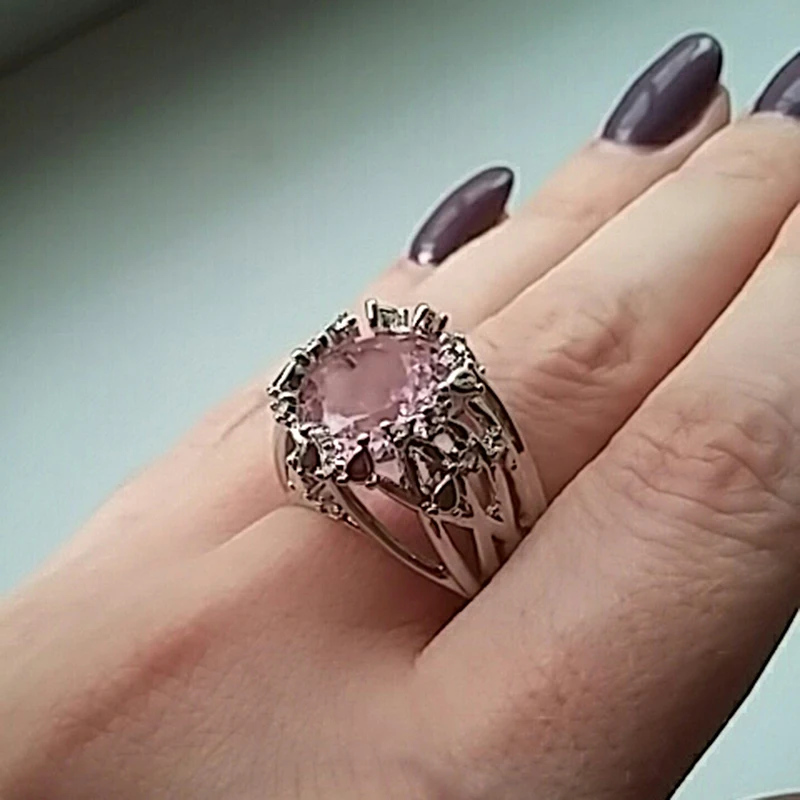 Pink Crystal Ring with Silver Band-5