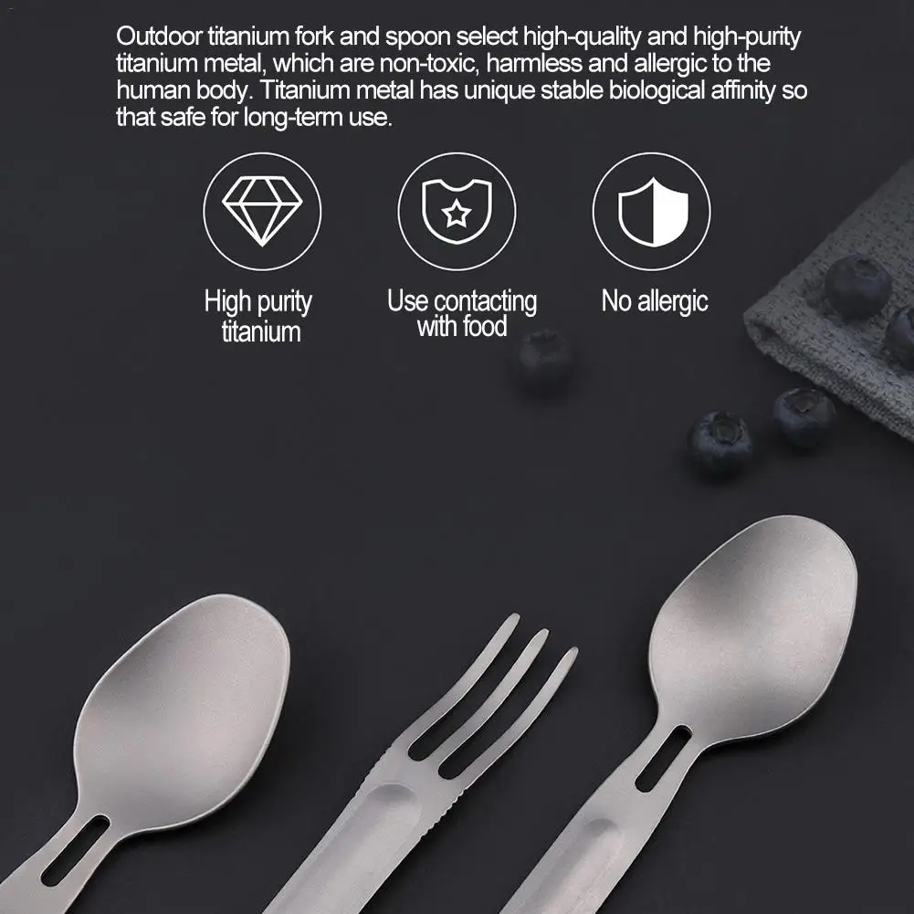 2pcs Outdoor Sport Military Tableware Picnic Cutlery Utensils Ultralight Titanium Alloy Fork Spoon Set For Travel Camping Hiking