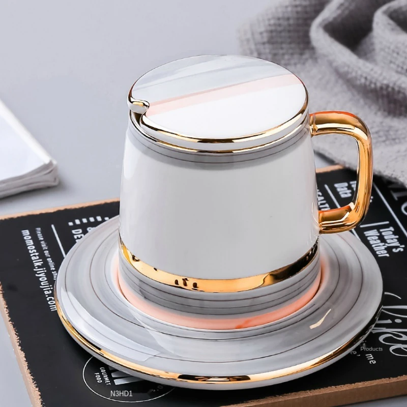 

Color Gift Box Ceramic Mug with Lid Nordic Creative Personality Trend Cup Simple Gift Box Coffee Cup Tea Cups and Saucer Sets
