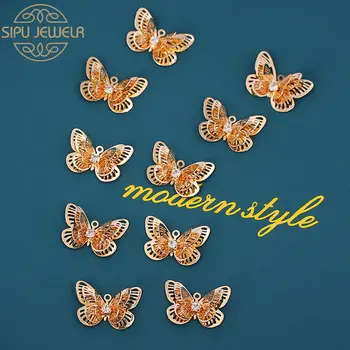 

10Pcs/lot Three Layer Hollow out Butterfly Charm Necklaces Pendant Brooch Accessories Making Handmade DIY Silver Golden Charms