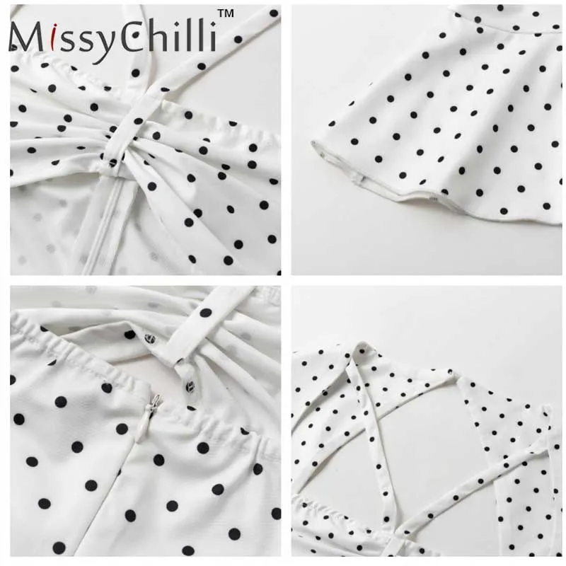 MissyChilli, ажурное, в горошек, вязаное, белое платье, женское, с оборками, с открытой спиной, элегантное, облегающее платье, летние, сексуальные, вечерние, Клубное платье, vestido