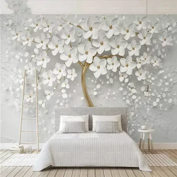 

beibehang mural custom White flower big tree Photo Wallpaper Living Room Bedding Room Landscape Wall Decor Embossed Wall paper