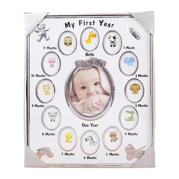 

Home Decor Memory Baby Newborn Birthday Gift My First Year Growth Children's Room Keepsake 12 Months Desktop Photo Frame Bedside