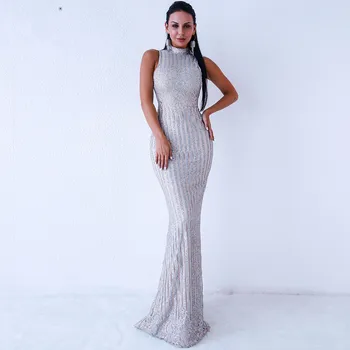 

Sequined Sexy Long Dress Elegant Celebrity Vintage Bodycon Evening Party Dresses Women