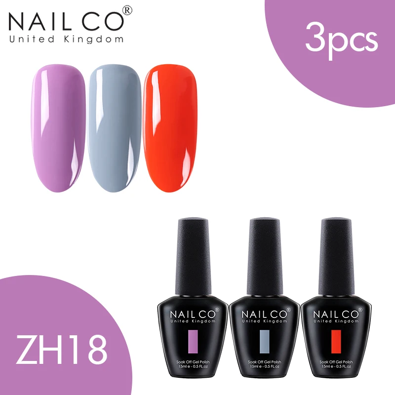NAILCO 3 шт. набор гель-лака UV Vernis Полупостоянный Праймер УФ-гель для ногтей Краска Декоративный Лак для ногтей Гибридный отмачиваемый Гель-лак - Цвет: ZH18