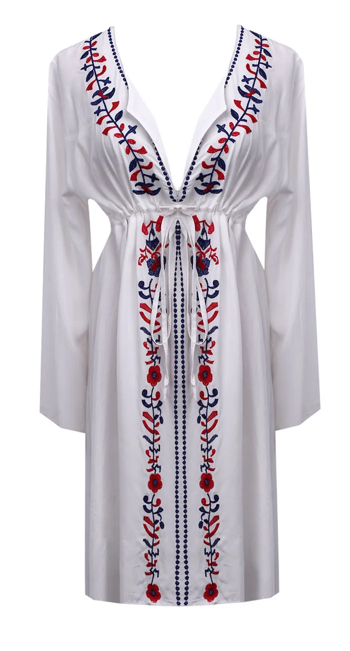 Boho Летний женский цветочный бикини с закрытой крышкой элегантный пляжный костюм с длинным рукавом платье Плайя Платье-туника женская пляжная одежда купальник
